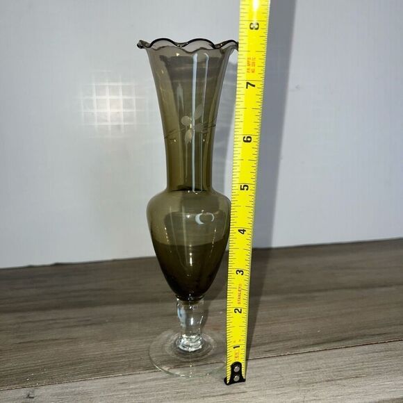 Gray Colored MCM Vintage Glass Bud Vase Clear Footed Stem 8" Tall Twist Stem - Picture 2 of 6